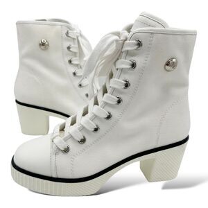 Giuseppe Zanotti White High-Top High Heeled Canvas Lace-Up Boots Sneaker Sz 6‎